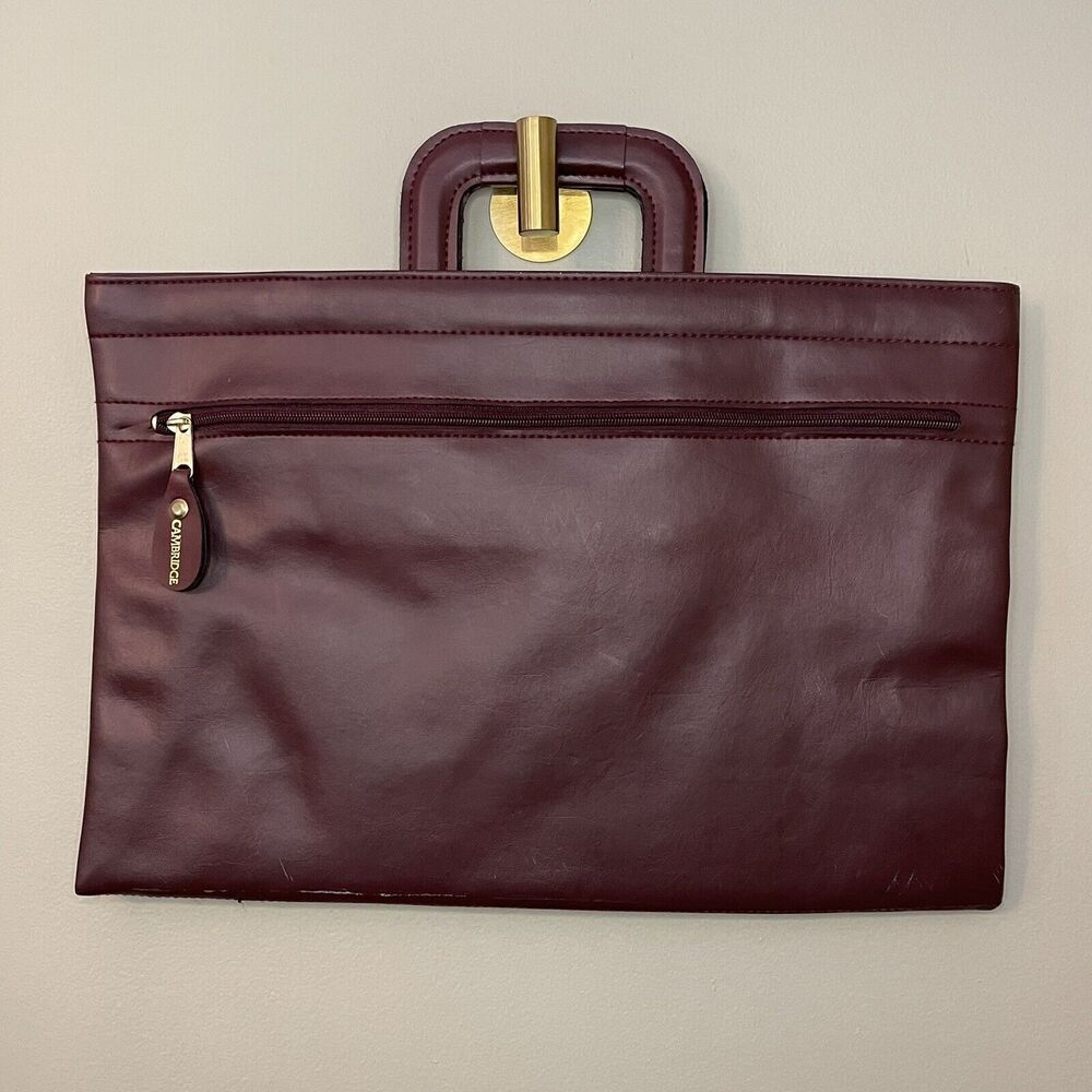 Cambridge Brief Case Laptop Bag Faux Leather Spring Closure